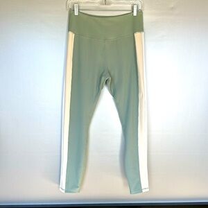 MOVE THEOLOGY Sage/White/Cream Color Block Rib Leggings Size L